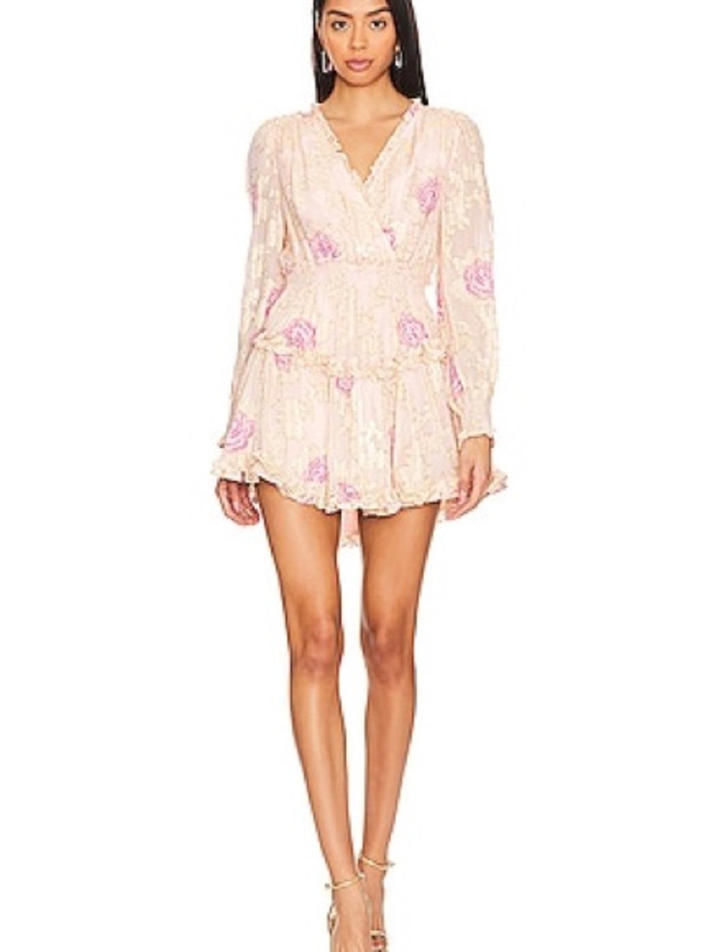 #138 LoveShackFancy Blush Pink Floral Wrap Mini Dress